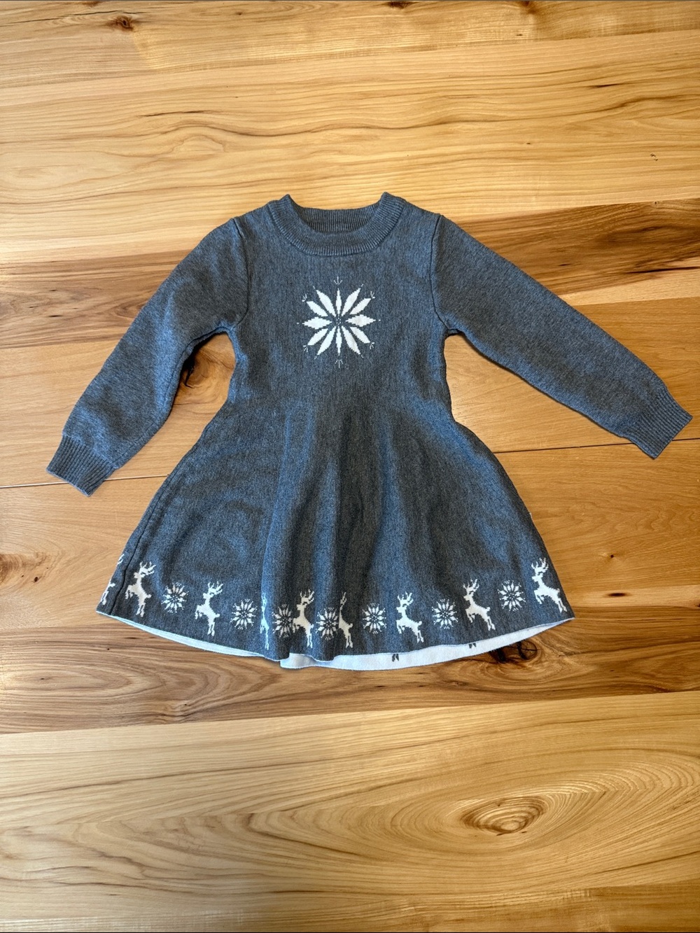 Little Sleepies Gray Knit Dress with White Snowflake & Reindeer